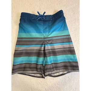 Laguna Swim Board Shorts Boys Medium 10/12 Multicolor Striped Logo Mesh Lined